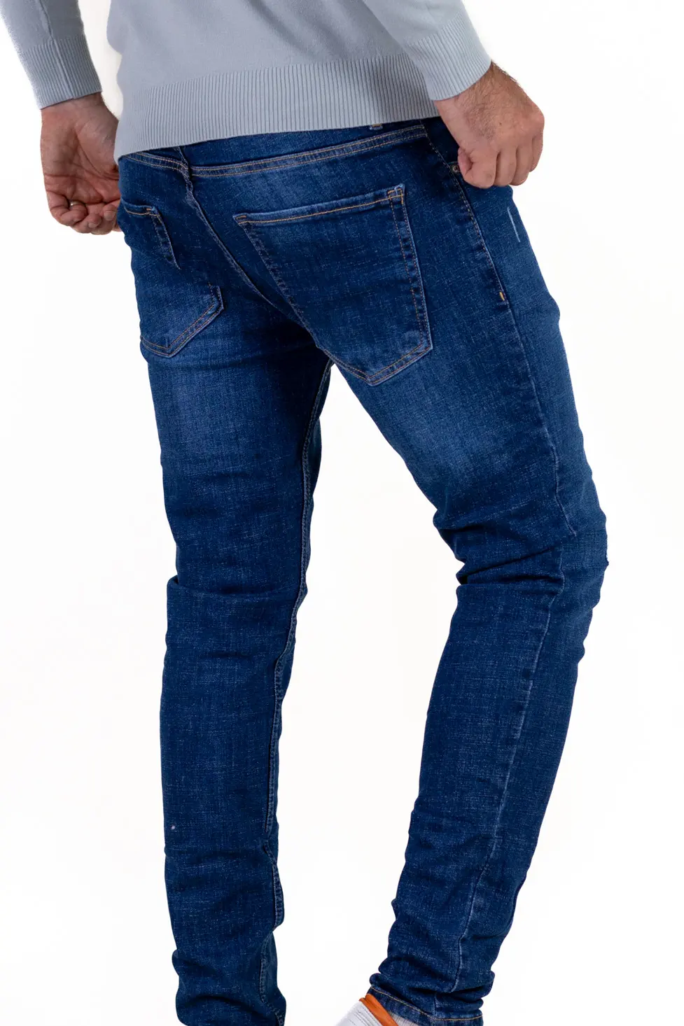 Blugi bărbați regular fit albastru prespălat – design cu zgârieturi [2]