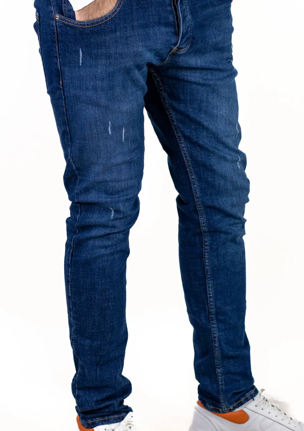 Blugi bărbați regular fit albastru prespălat – design cu zgârieturi [4]