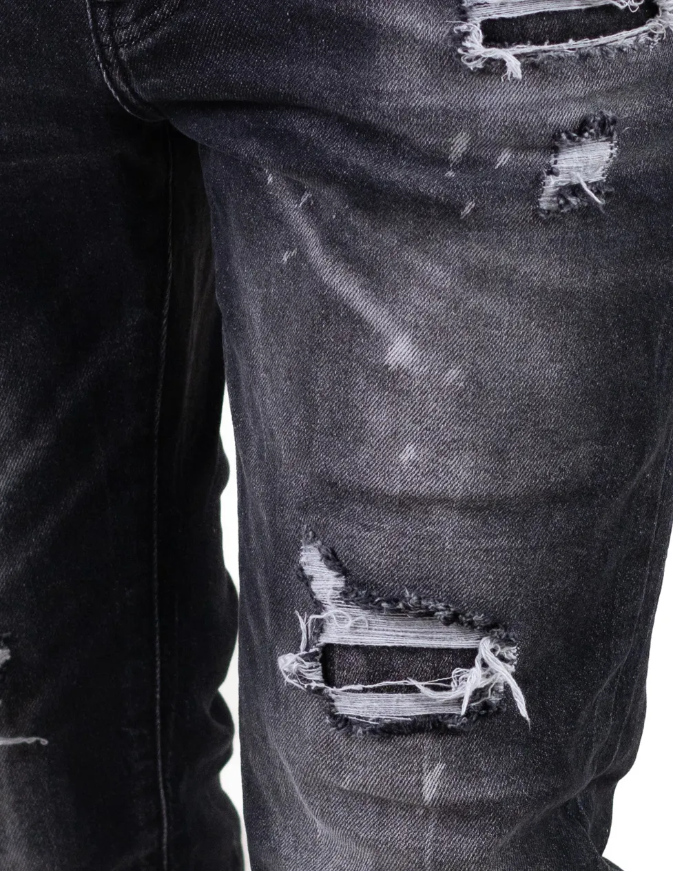 Blugi barbati din denim negru prespalat, cu rupturi acoperite [7]