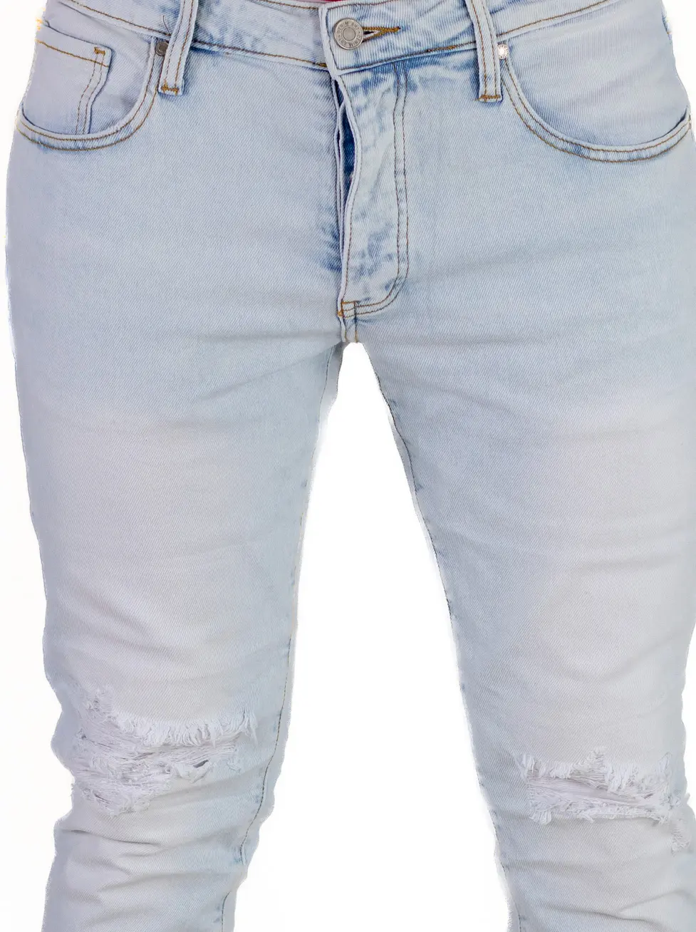 Blugi Bărbați Slim Fit Albastru Deschis (Ice Blue) cu Rupturi și Elastan [6]