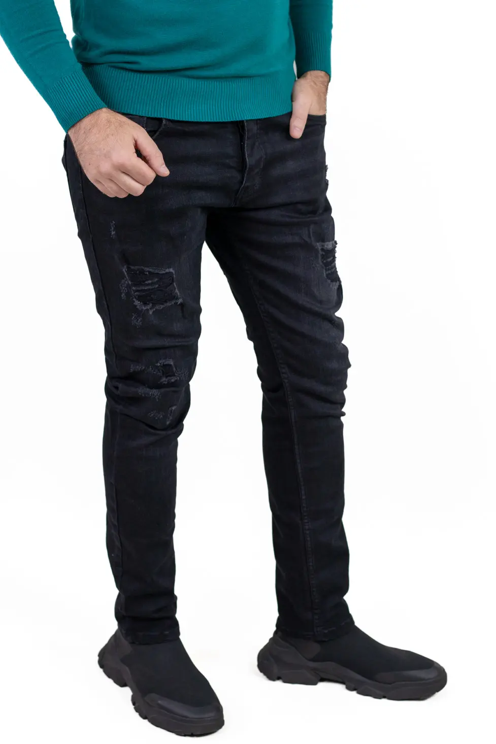 Blugi bărbați regular fit negri prespălați [7]