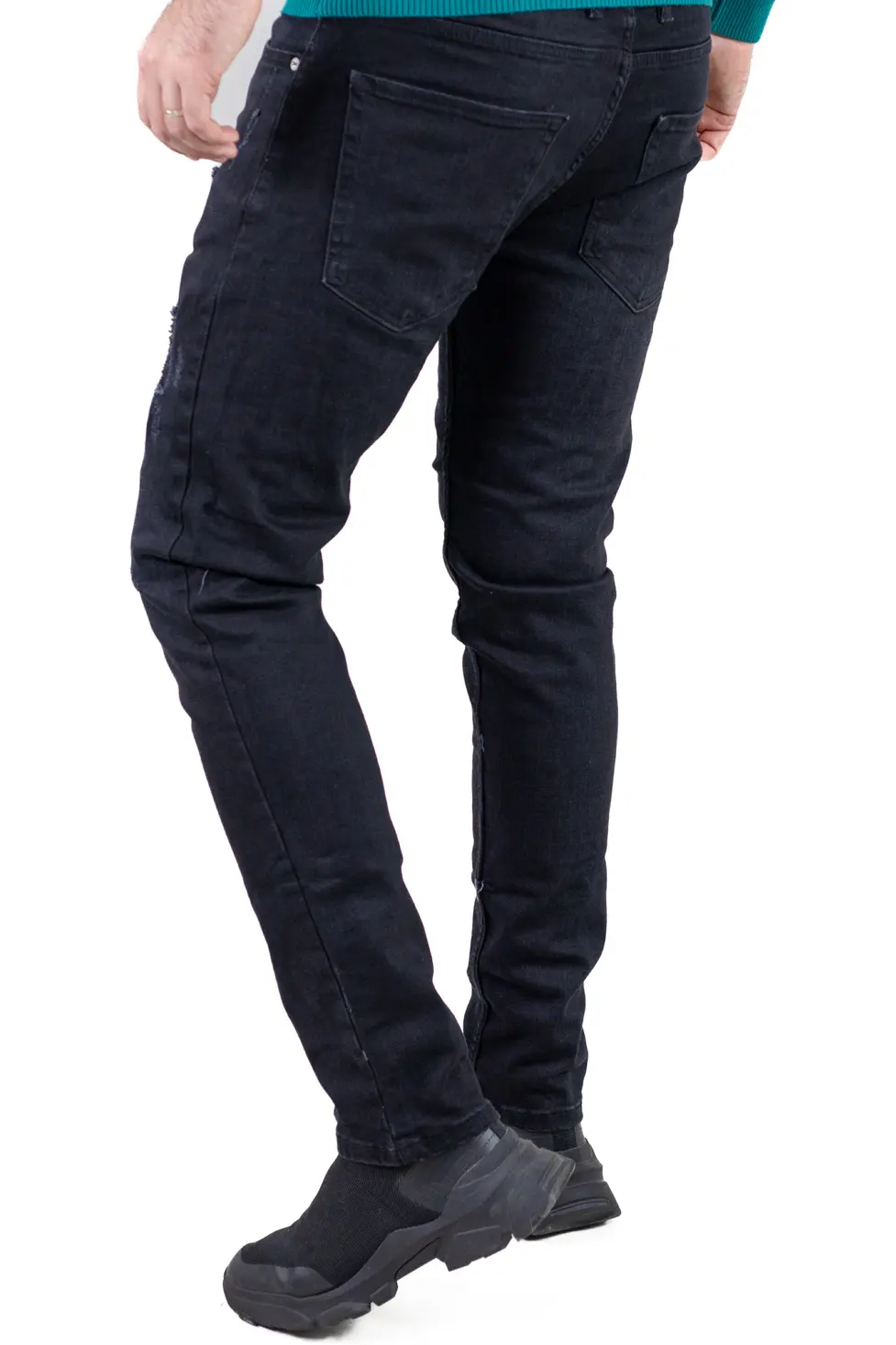 Blugi bărbați regular fit negri prespălați [4]