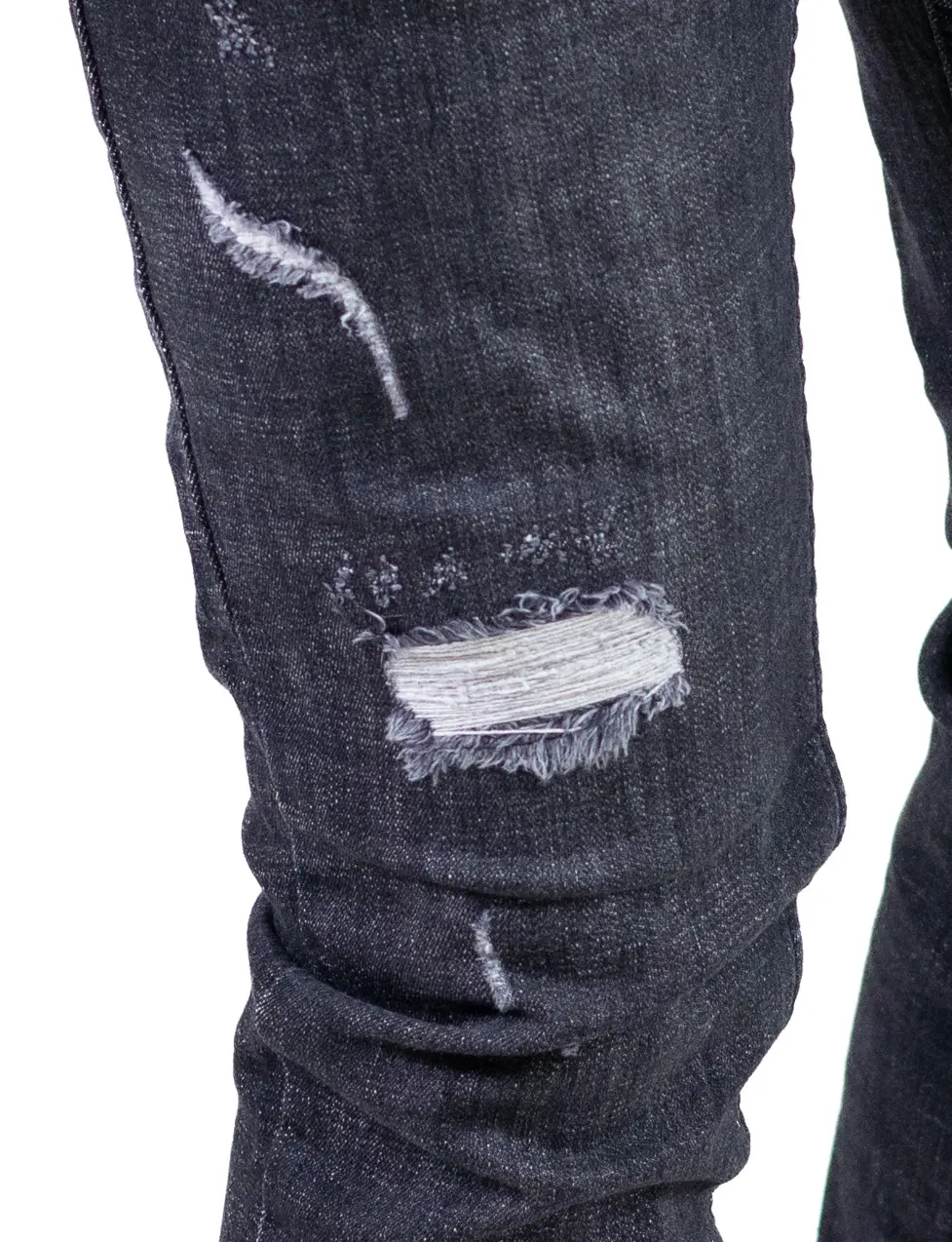 Blugi bărbați regular fit gri inchis cu rupturi albe [6]