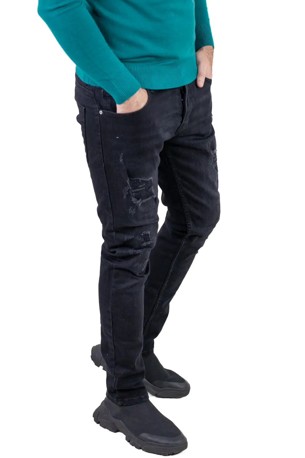 Blugi bărbați regular fit negri prespălați [2]