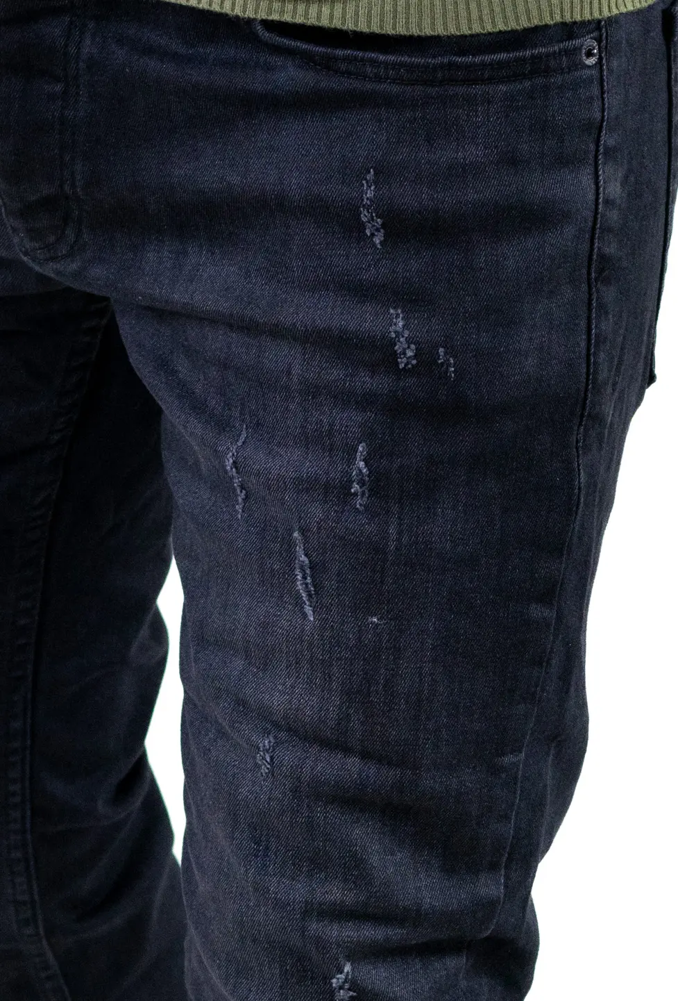 Blugi bărbați regular fit negru prespălat – design cu zgârieturi [8]