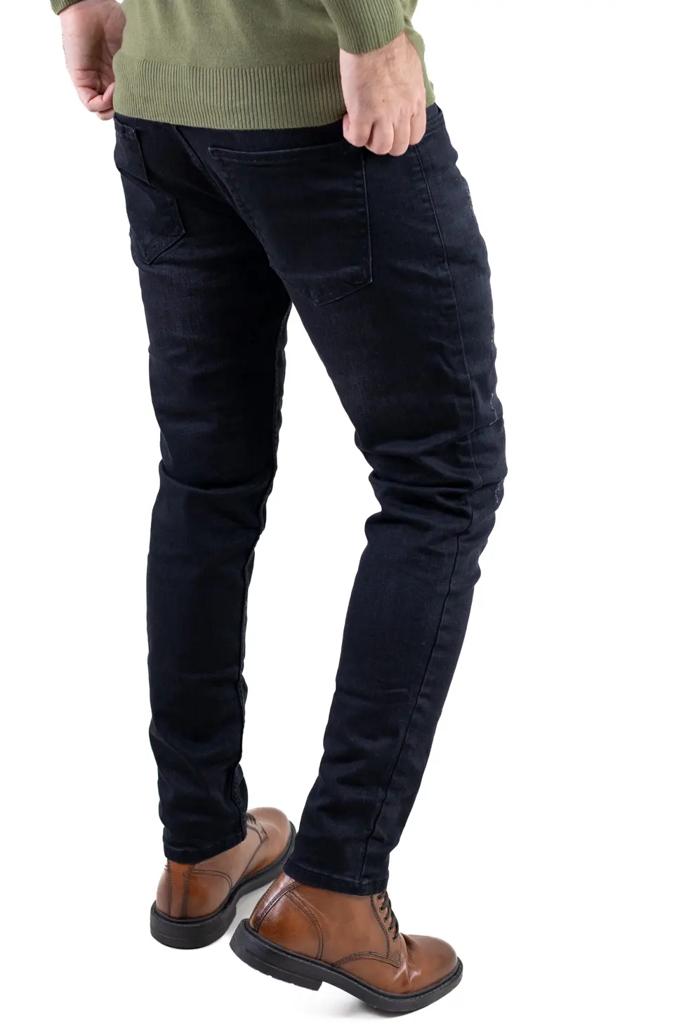 Blugi bărbați regular fit negru prespălat – design cu zgârieturi [6]