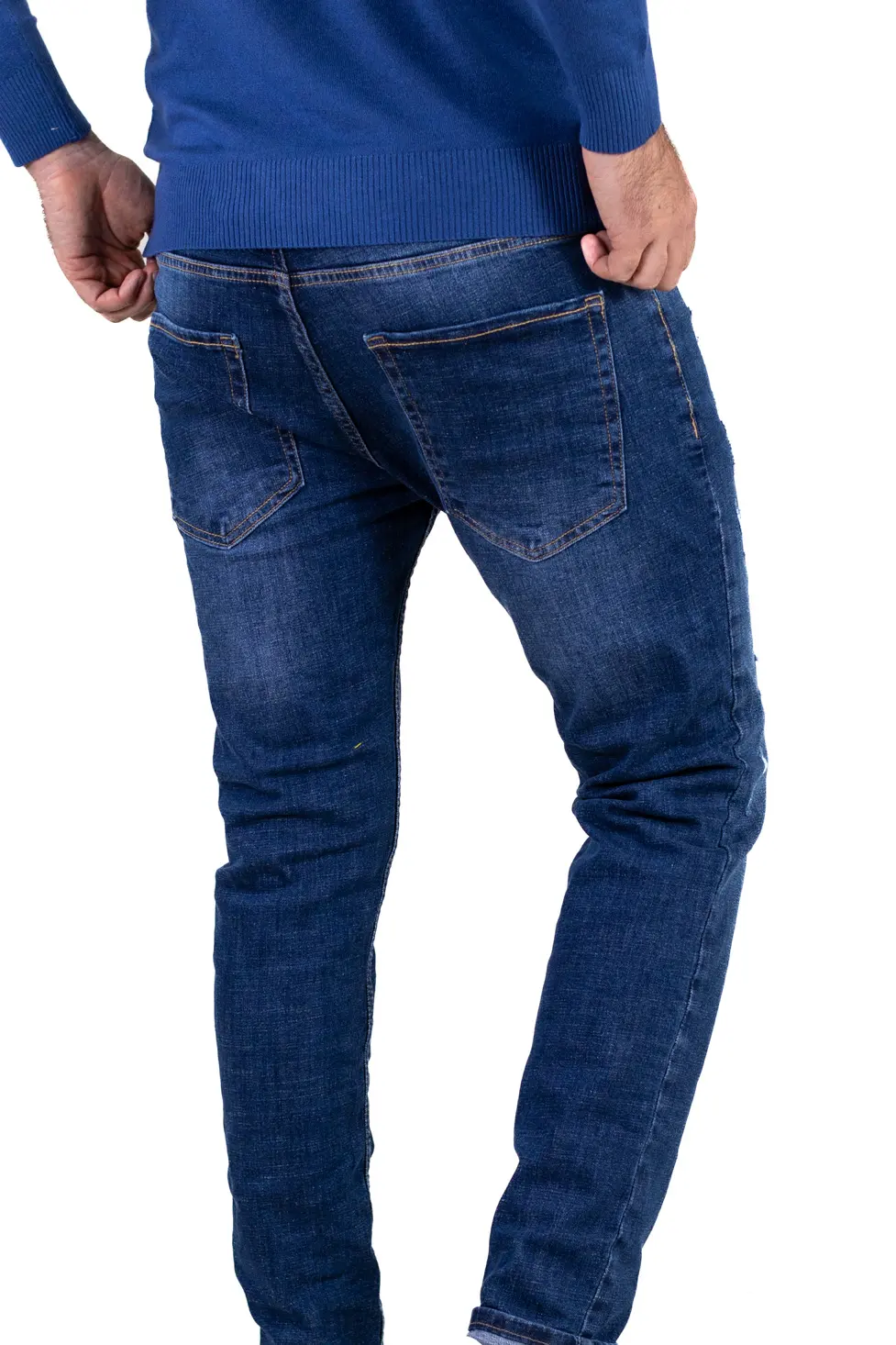 Blugi bărbați regular fit albastru cu rupturi acoperite [6]