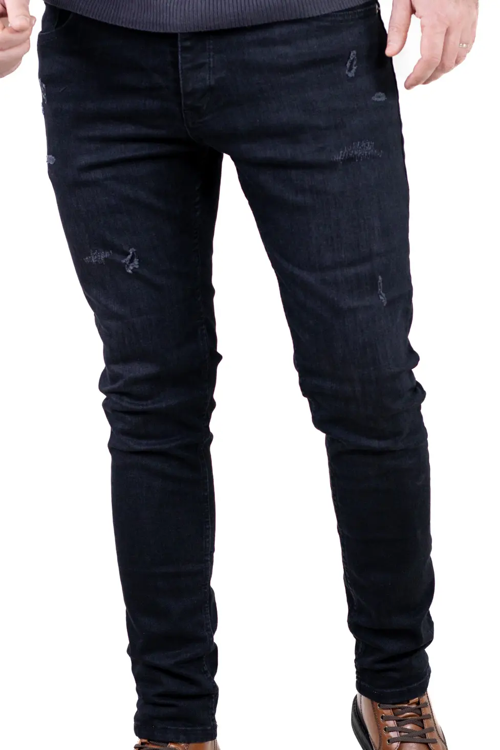 Blugi bărbați regular fit negri cu efect discret de zgârieturi [6]