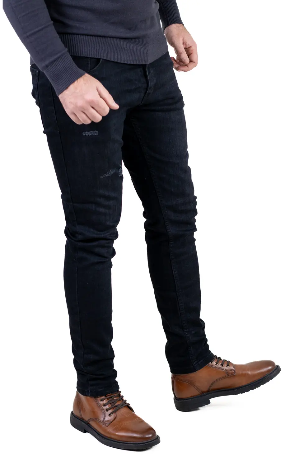 Blugi bărbați regular fit negri cu efect discret de zgârieturi [7]