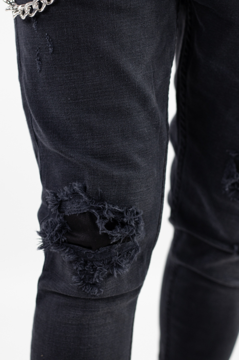 Blugi barbati skinny fit negri cu rupturi si accesoriu [4]