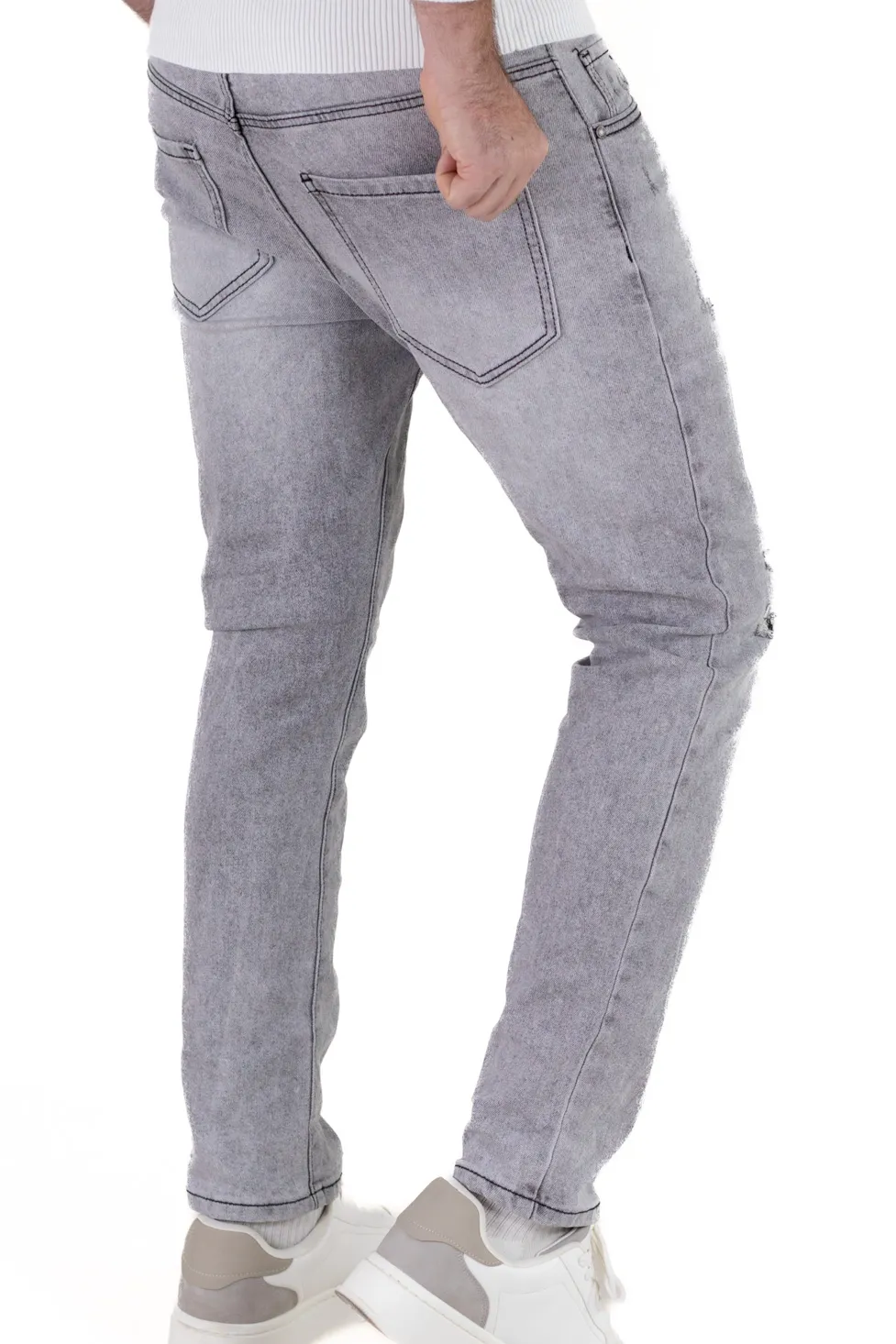 Blugi barbati slim fit – gri deschis cu rupturi mici [5]