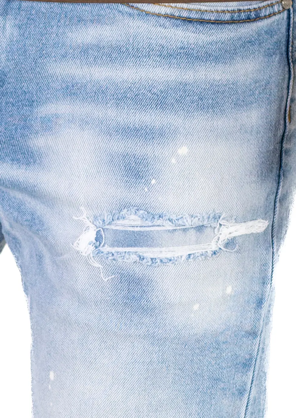 Blugi Bărbați Regular Fit Ice Blue Distressed cu Pete de Vopsea [8]