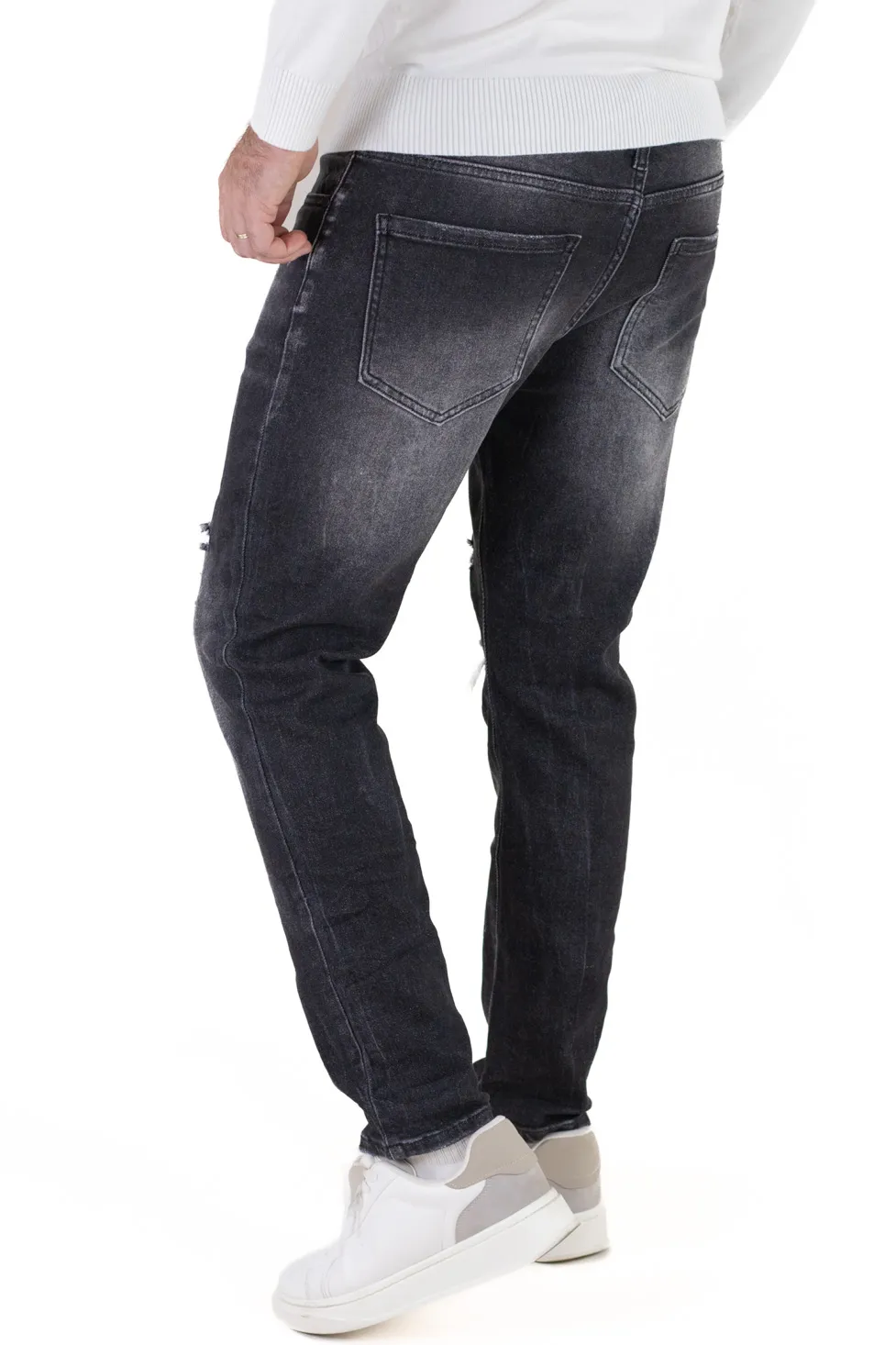 Blugi barbati slim fit – negri cu rupturi [4]