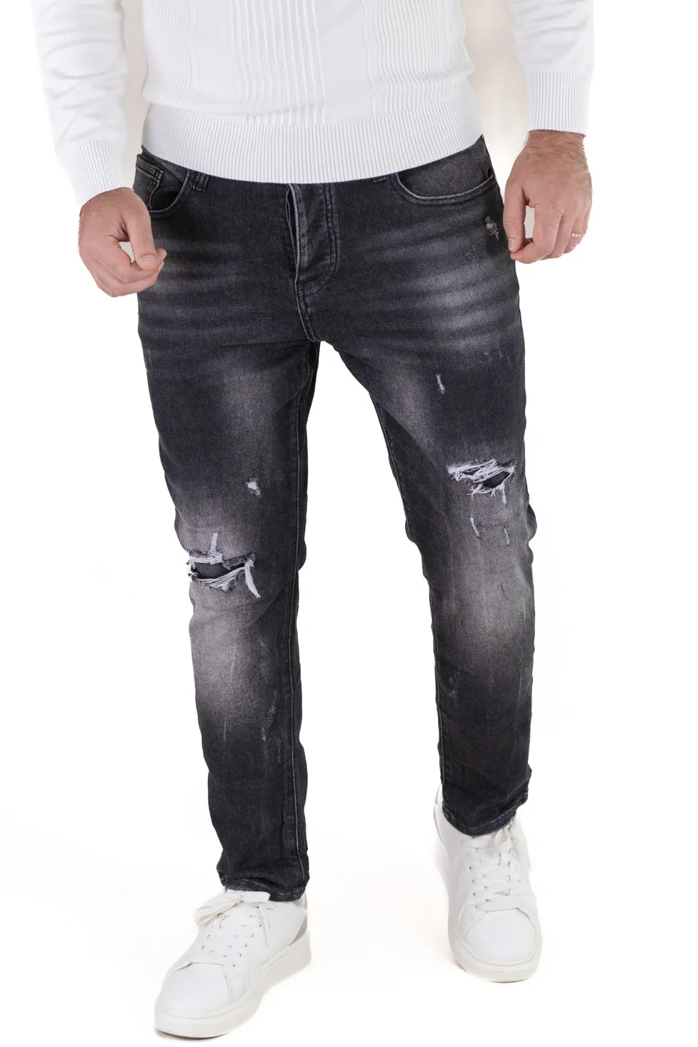 Blugi barbati slim fit – negri cu rupturi [6]