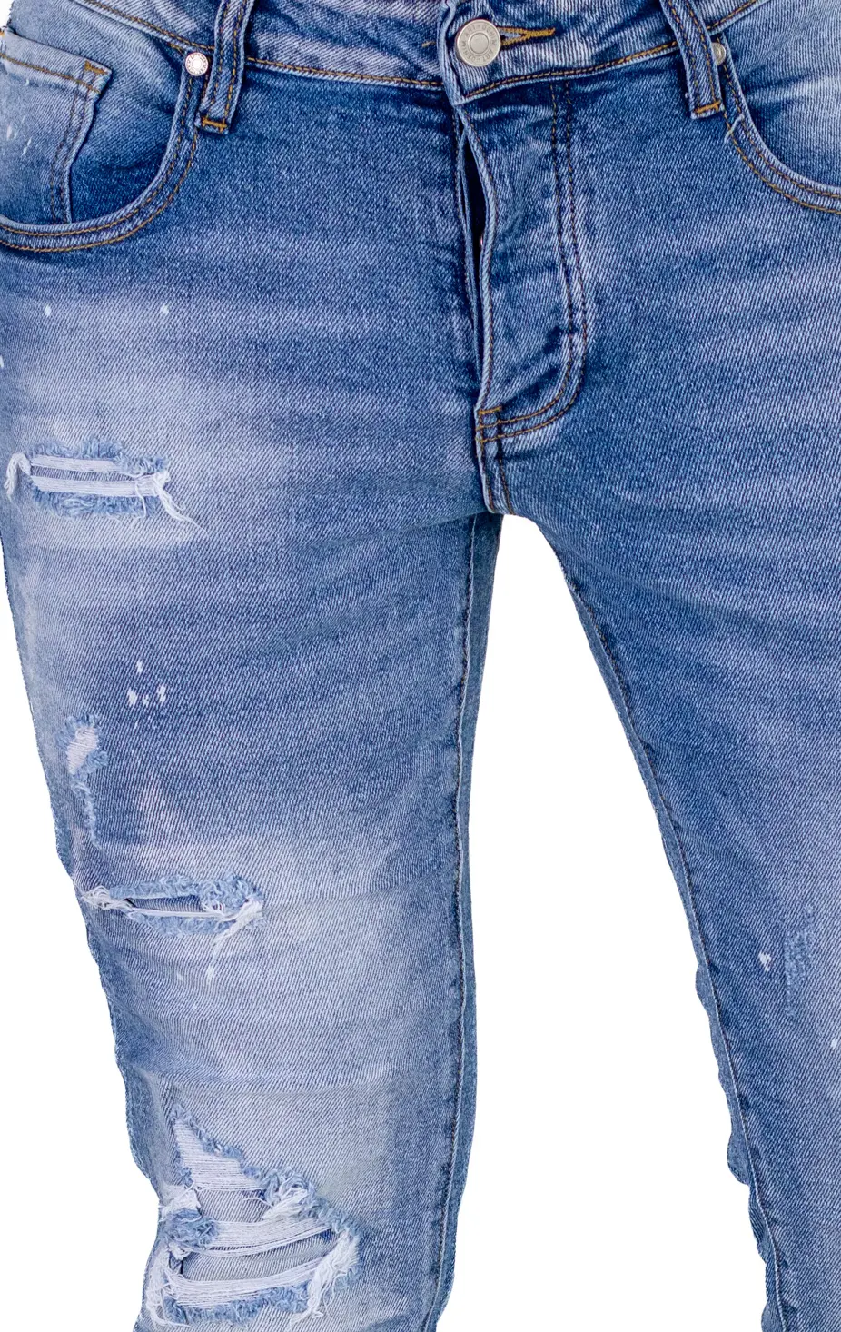 Blugi Bărbați Slim Fit Albastru Deschis (Ice Blue) cu Rupturi și Elastan [6]