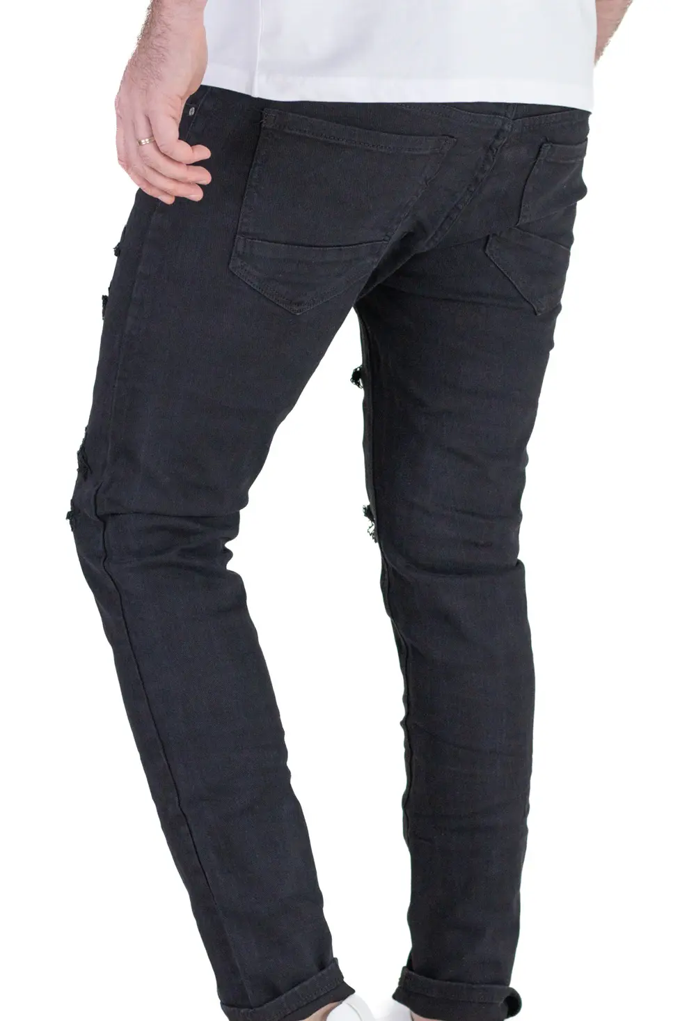 Blugi Bărbați Slim Fit Negri, Aspect Destroyed cu Rupturi și Elastan [5]