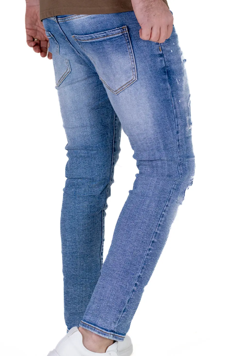 Blugi Bărbați Slim Fit Albastru Deschis (Ice Blue) cu Rupturi și Elastan [5]