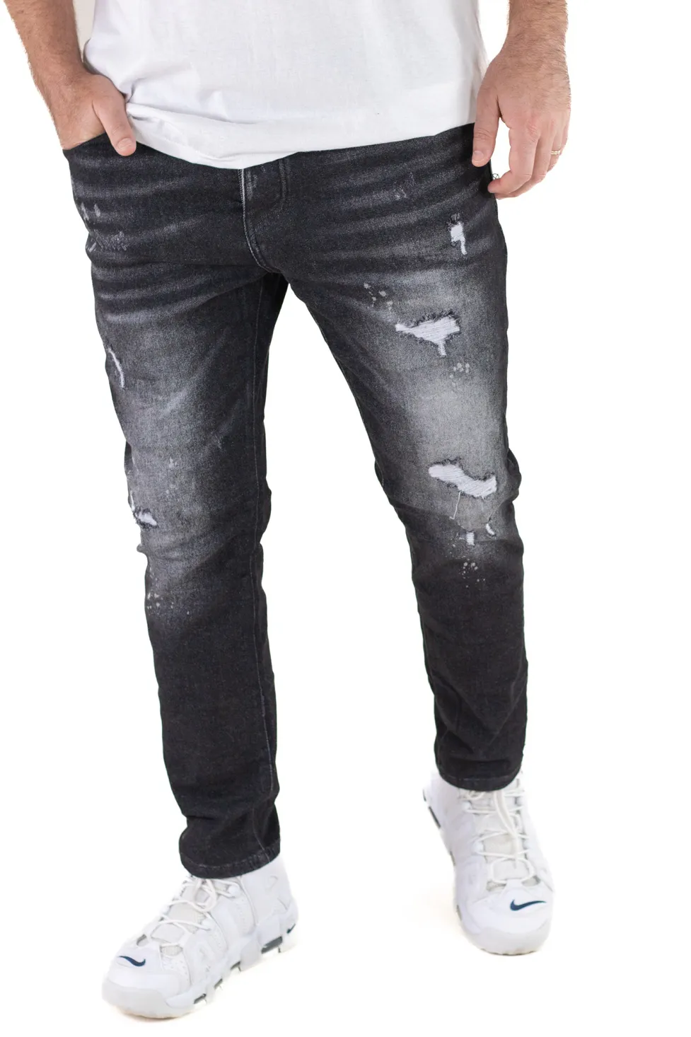 Blugi barbati slim fit – negri cu rupturi [4]