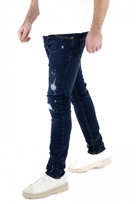 Blugi indigo cu rupturi albe relaxed fit marimi mari [4]