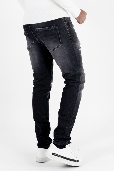 Blugi regular fit negri cu rupturi albe [5]