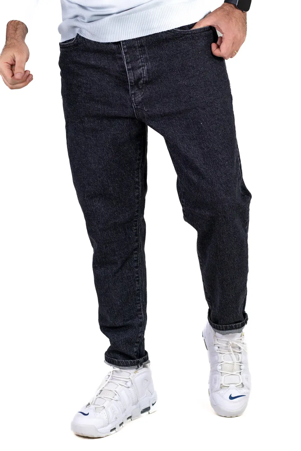 Blugi boyfriend bărbați din bumbac 100%, negri prespălați [1]