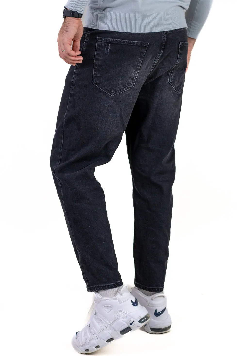 Blugi boyfriend bărbați din bumbac 100%, negri zgâriați [5]