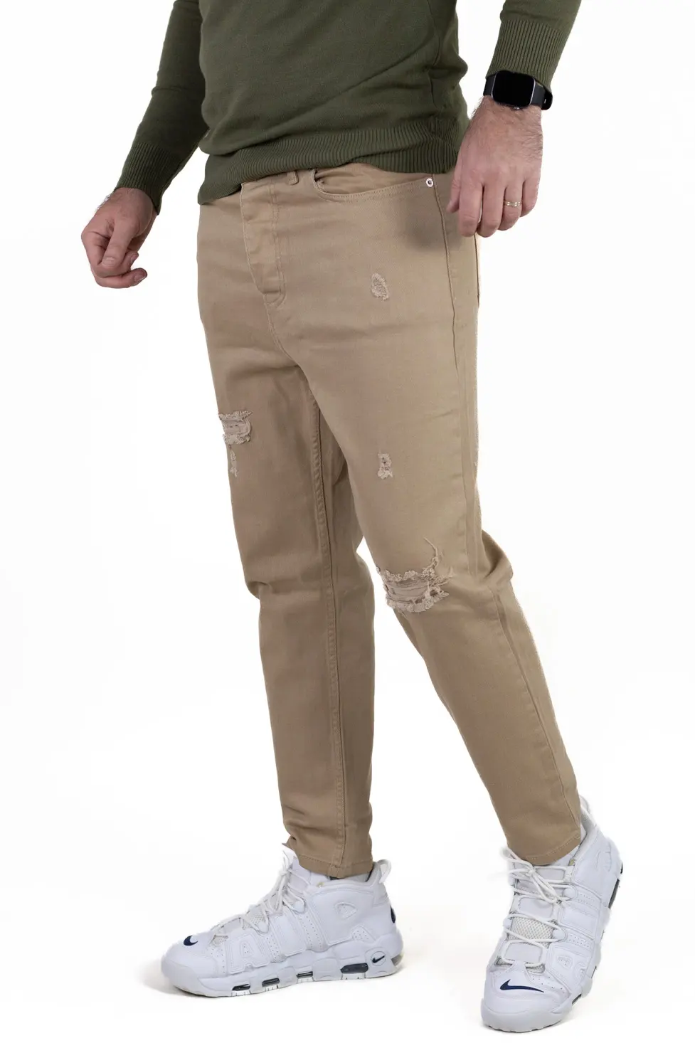 Blugi simpli boyfriend bărbați maro cu rupturi [3]