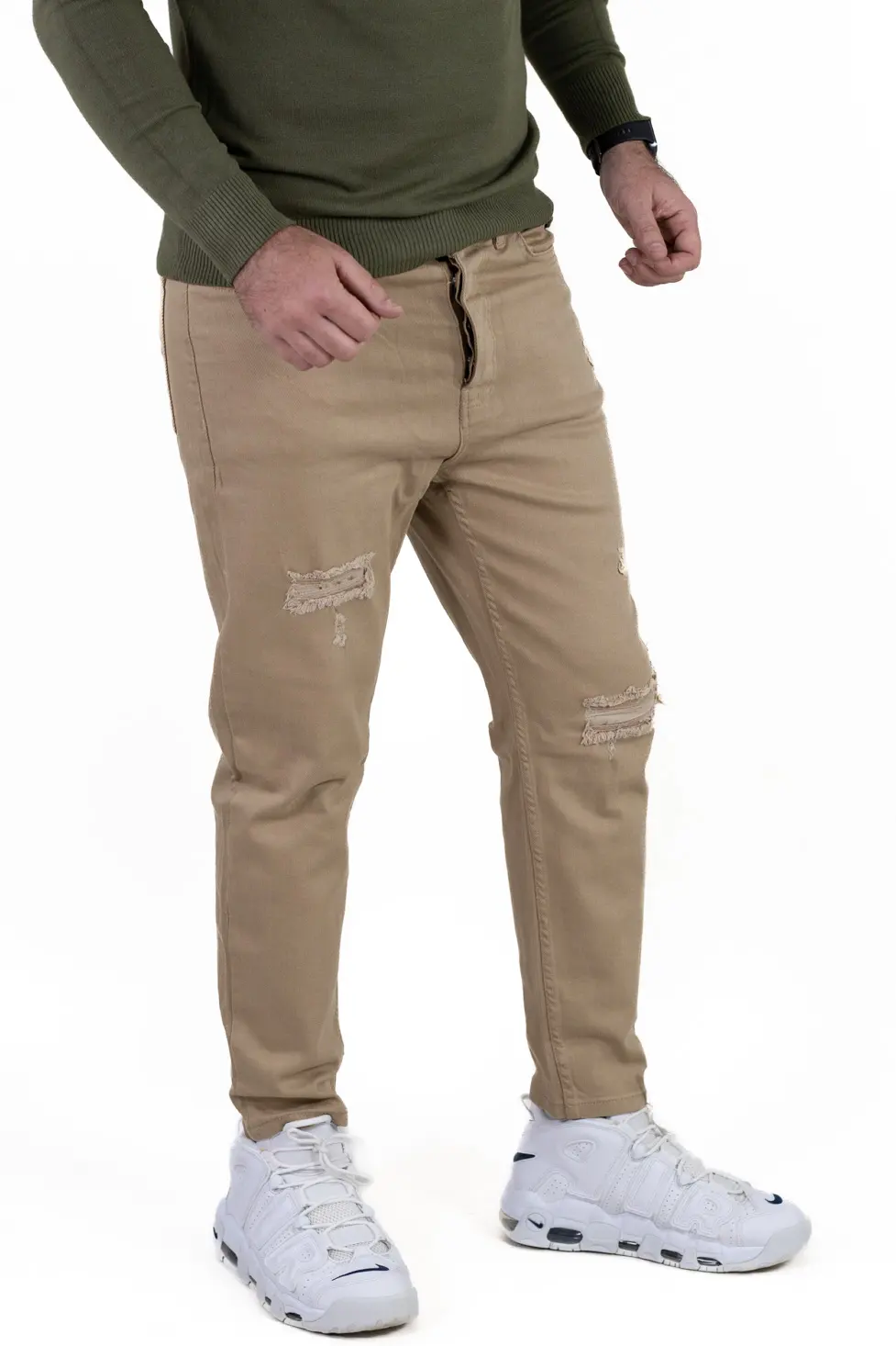 Blugi simpli boyfriend bărbați maro cu rupturi [6]