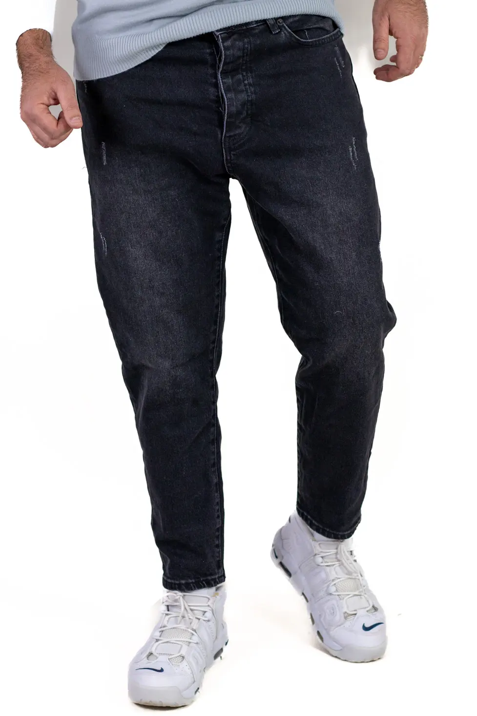 Blugi boyfriend bărbați din bumbac 100%, negri zgâriați [7]