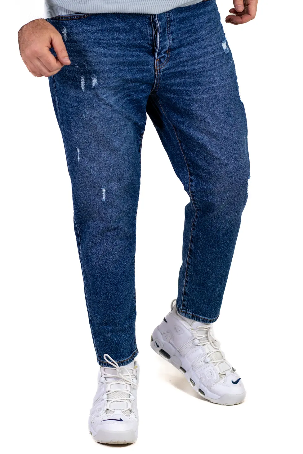 Blugi boyfriend bărbați din bumbac 100%, albaștri zgâriați [1]