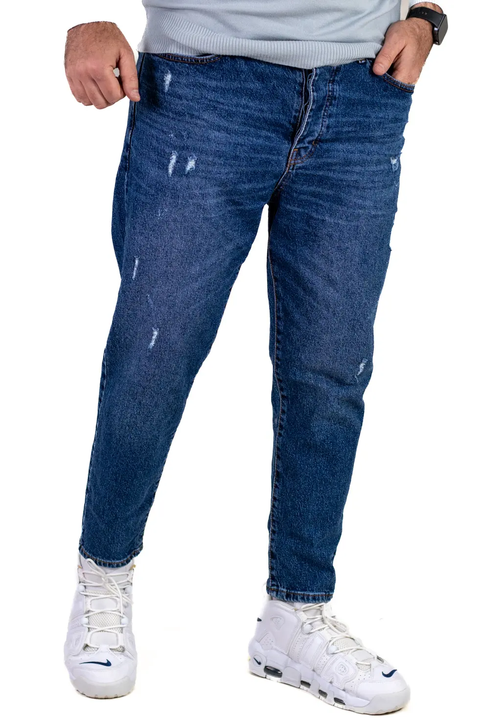 Blugi boyfriend bărbați din bumbac 100%, albaștri zgâriați [6]