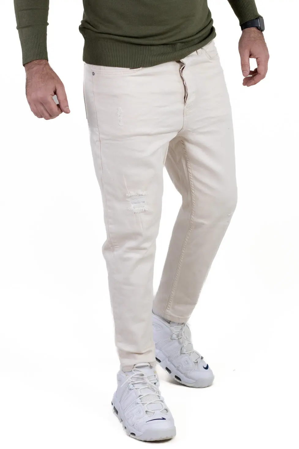 Blugi simpli boyfriend bărbați crem cu rupturi [6]