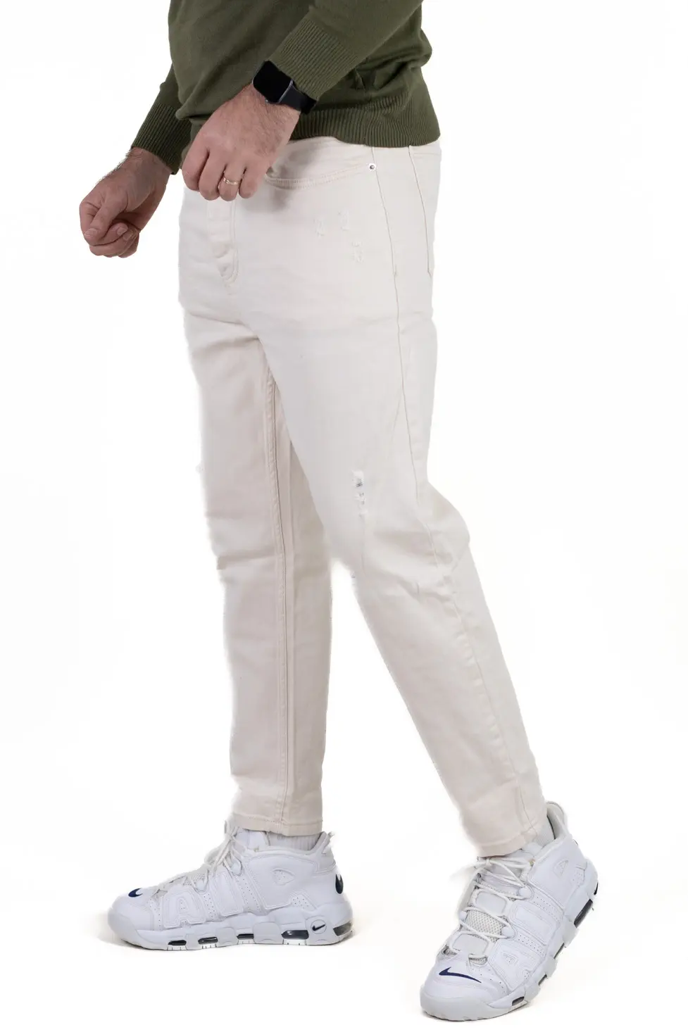 Blugi simpli boyfriend bărbați crem cu rupturi [3]