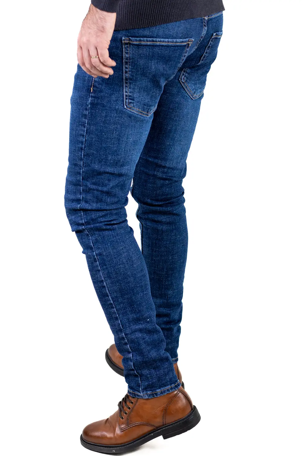 Blugi simpli albaștri bărbați regular fit, cu efect prespalat [6]
