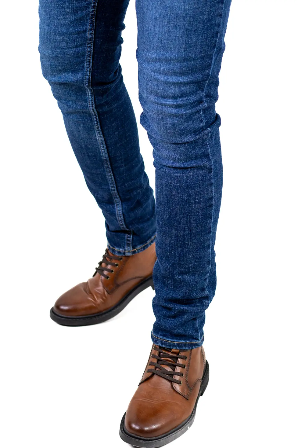 Blugi simpli albaștri bărbați regular fit, cu efect prespalat [3]