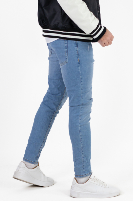Blugi slim fit albastru deschis cu mici ciupituri [6]