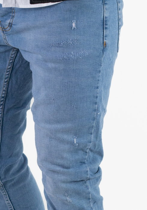Blugi slim fit albastru deschis cu mici ciupituri [2]
