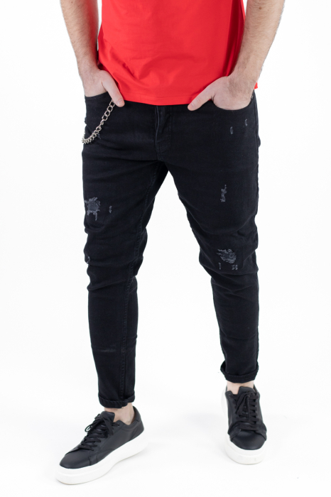 Blugi negri cu rupturi carrot fit [3]