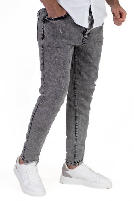 Blugi skinny fit gri cu mici zgarieturi [6]
