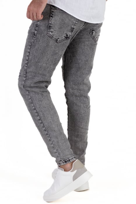 Blugi skinny fit gri cu mici zgarieturi [4]