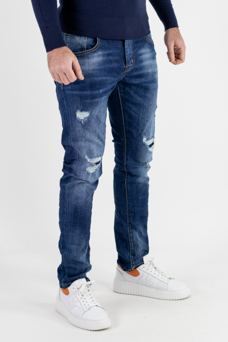Blugi slim fit cu rupturi [6]