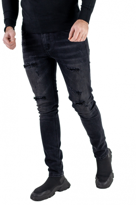 Blugi skinny fit  negri cu rupturi [7]