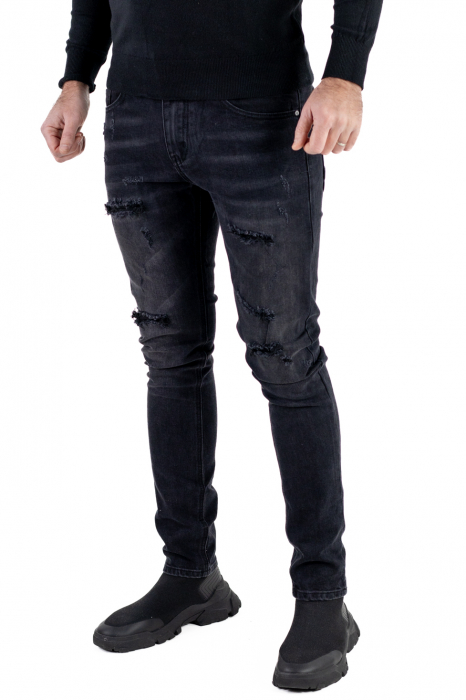 Blugi skinny fit  negri cu rupturi [4]