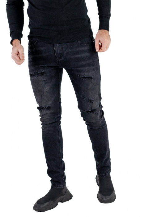 Blugi skinny fit  negri cu rupturi [2]