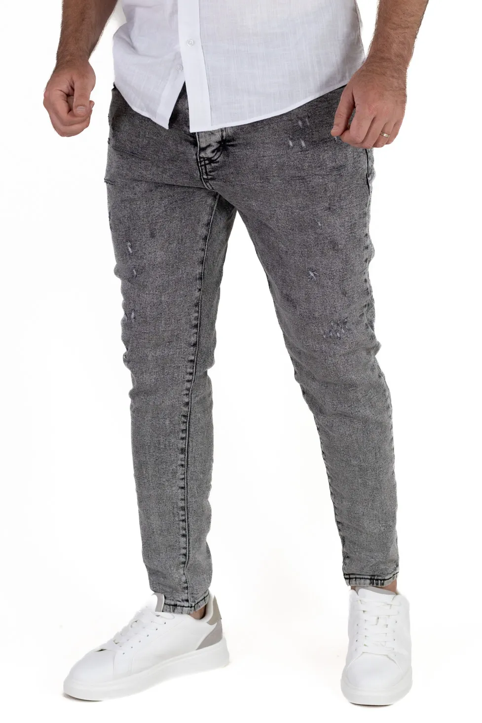 Blugi skinny fit gri cu mici zgarieturi [2]