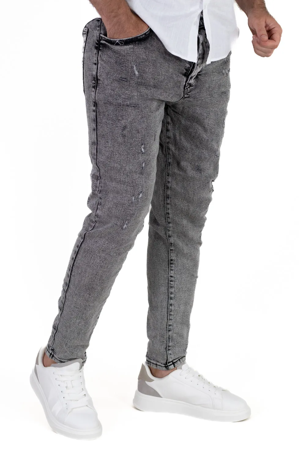Blugi skinny fit gri cu mici zgarieturi [7]