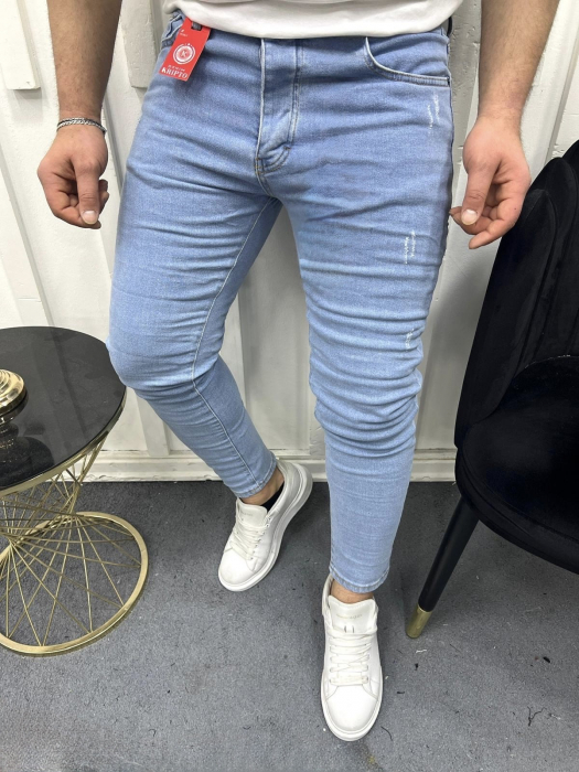Blugi skinny fit albastru deschis cu mici zgarieturi [2]