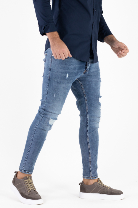 Blugi bărbătești super skinny fit, albastru denim, cu rupturi acoperite și dublură - stil modern și confortabil [2]