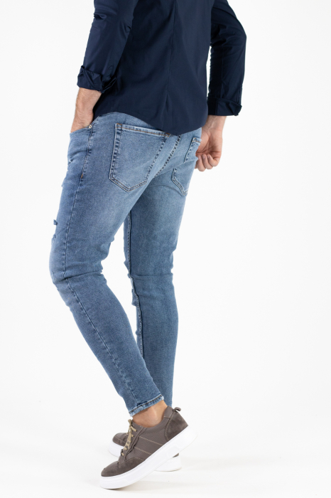 Blugi bărbătești super skinny fit, albastru denim, cu rupturi acoperite și dublură - stil modern și confortabil [4]