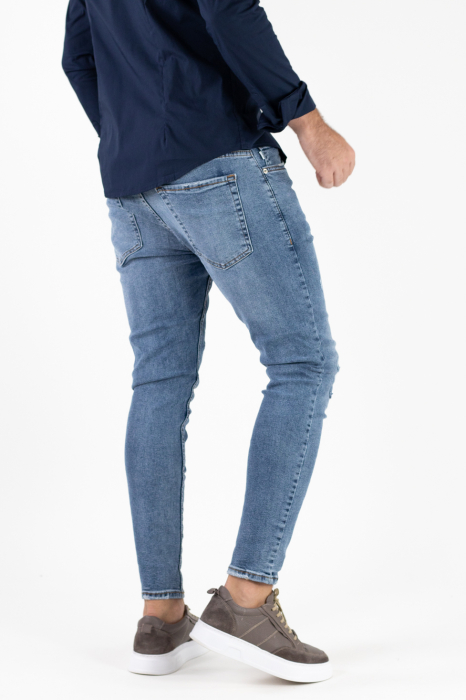 Blugi bărbătești super skinny fit, albastru denim, cu rupturi acoperite și dublură - stil modern și confortabil [6]